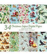 Animal Safari Christmas Digital Paper – Holiday Jungle Patterns (Digital... - $2.10