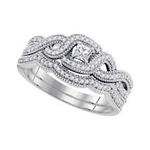 10k White Gold Princess Diamond Bridal Wedding Engagement Ring Band Set 1/3 Cttw - £530.13 GBP