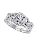 10k White Gold Princess Diamond Bridal Wedding Engagement Ring Band Set ... - £527.47 GBP