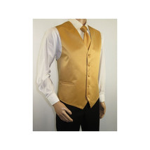 Men's Q Brand Formal Tuxedo Vest Tie and Hankie Satin #10 plain Gold image 4