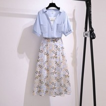 Women&#39;s 2 Pcs Clothing Set Summer 2021 Korean Girls Graceful Chiffon Skirts Shir - £77.29 GBP