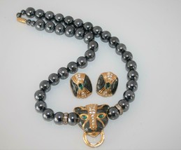 KJL for Avon Duchess of Windsor Grey Panther Necklace &amp; Pierced Earring Set J453 - $128.00