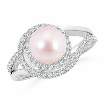 ANGARA Japanese Akoya Pearl Spiral Halo Ring with Diamonds for Women in 14K Gold - £2,114.96 GBP