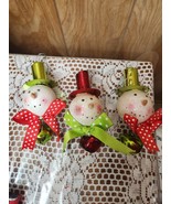 3 Ornament Christmas Snowman Metal Large Jingle Bell Glitter Tall Top Ha... - $28.52 CAD