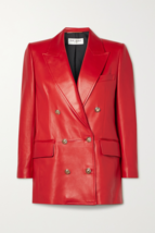 Red Double Breasted Women Leather Blazer Lambskin Size XS S M L XL XXL Custom - £117.52 GBP