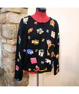 Michael Simon women sz MEDIUM Cardigan Sweater Christmas Holiday Dog Emb... - £67.94 GBP
