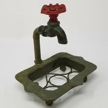 Soap Dish Faucet Red Handle Wire Handmade Metal Green Vintage  - £22.74 GBP