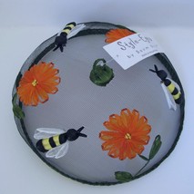 VTG NOS Raffia Embroidered Bees Flowers Wire Screen Picnic Dome Food Cover MCM - £18.76 GBP