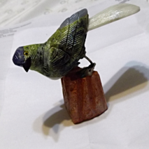Green, Blue &amp; White Gemstone Finch on Base Figurine, 3&quot; Tall  x  3.5&quot;L  ... - $25.00