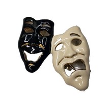 Gold &amp; Black Enamel Comedy Tragedy Theater Drama Masks Lapel Brooch Pin - £12.93 GBP