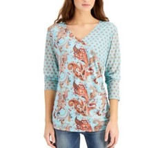 Willow Drive Womens S Paisley Geo Mesh Sleeve Wrap Top NWT L39 - £18.57 GBP