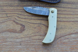 vintage real handmade damascus steel folding knife 5363 - $45.00