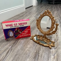 Vintage Make Up Vanity Mirror with Lipstick Holder Faux Art Noveau Plast... - $19.40