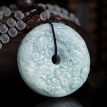 Chinese Dragon Jade Pendant Five Dragons Round Donut Amulet Gemstone - $54.76 CAD