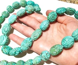 HUGE Antique/Vintage Chinese TURQUOISE  Beads Carved necklace - £2,309.13 GBP