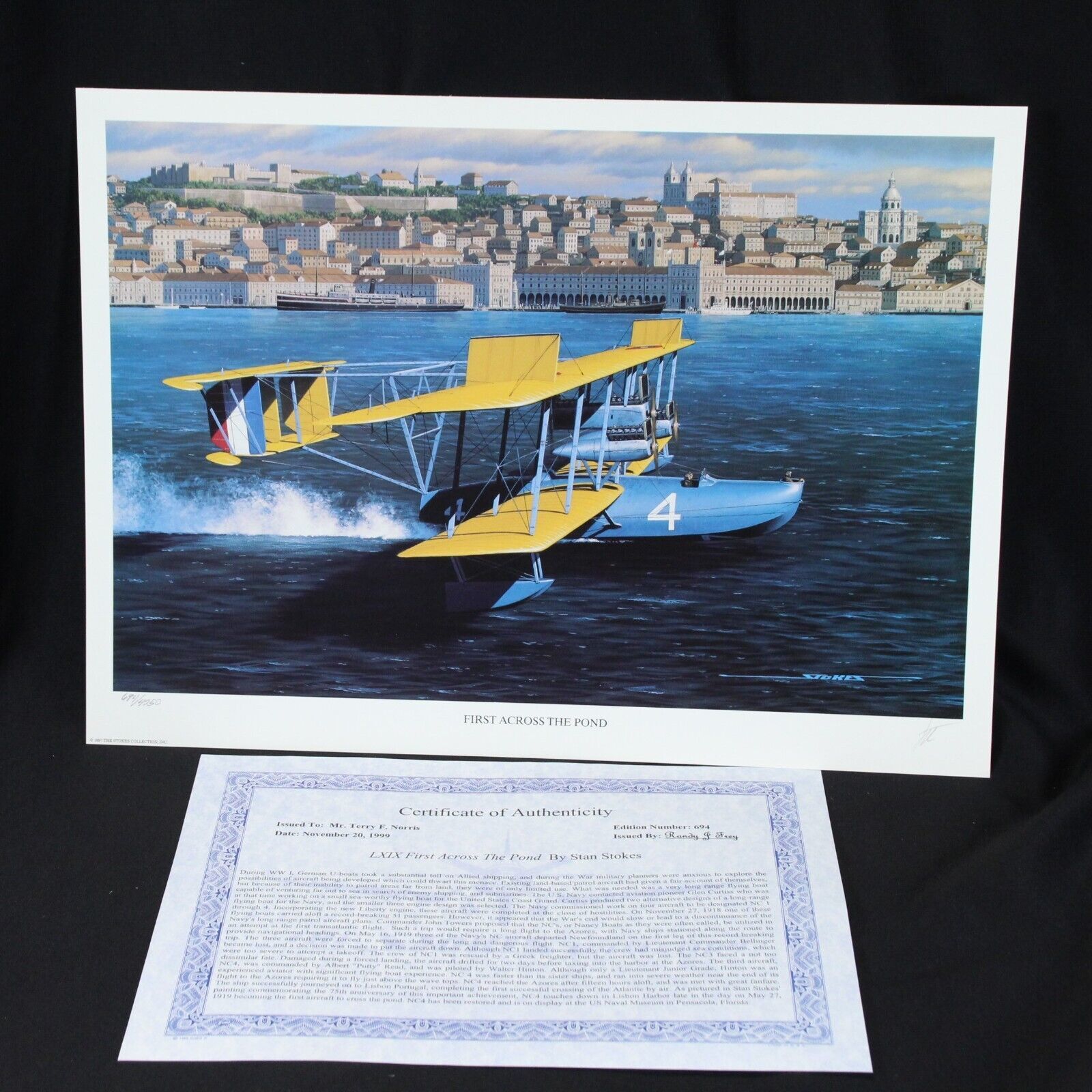 Stan Stokes Aviation Art Print Limited Ed Signed COA First Across The Po... - $35.27