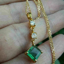 14k Yellow Gold Over 1.50 Ct Princess Cut Emerald &amp; Diamond Pendant Necklace - £74.11 GBP