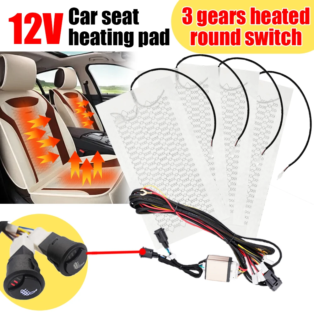 4Pcs 12V Carbon Fiber Auto Car Seat Heater Heat Pads 3 Level Heated Double Round - £49.66 GBP