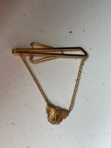 Vintage Brushed Goldtone Tie Clip w Chain Dangle &amp; Baseball Medallion Aw... - £11.68 GBP