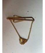 Vintage Brushed Goldtone Tie Clip w Chain Dangle &amp; Baseball Medallion Aw... - £11.70 GBP
