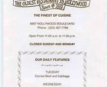 Musso &amp; Franks Grill Menu Oldest Restaurant in Hollywood California  - $18.81