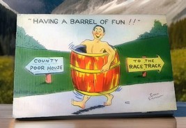 Postcard Comic Having A Barrel Of Fun The Race Track County Poor House 402 - $1.98