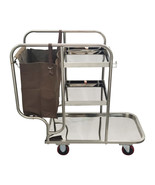 3 Shelf Stainless Steel Janitor Cart w/ Cloth Bag Housekeeping Cleaning ... - £141.25 GBP
