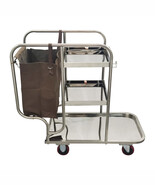 3 Shelf Stainless Steel Janitor Cart w/ Cloth Bag Housekeeping Cleaning ... - $246.20 CAD