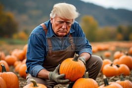 President Donald Trump Picking Pumpkins At The Pumpkin Patch 4X6 Photo - $8.99