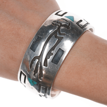 7 1/8&quot; c1950&#39;s Navajo silver overlay style cuff bracelet with turquoise inlay - $544.50