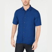 Alfani Mens Linen Blend Wear to Work Button-Down Shirt, Medium, Navy Night - $23.26