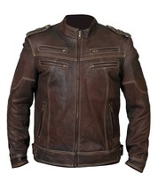 Men Handmade Biker Vintage Motorcycle Distressed Brown Cafe Racer Leather Jacket - £115.09 GBP