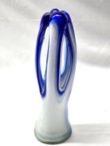 Vintage MURANO Style Open Sided Blue Swirl Pulled Art Glass Display Vase... - $29.98