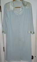 Vintage Vanity Fair Women Size 38 Button Up Nightgown Robe Pockets Aqua Blue - £14.15 GBP