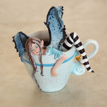 Artist Amy Brown &#39;I Need Coffee&#39; Faery Fairy 4.5&quot; Hand-Painted Statue Figurine - £21.41 GBP