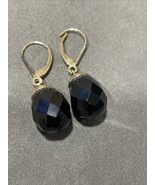 10kt 10k yellow gold dangle earrings Briolette Cut Black Onyx drops leve... - $140.20 CAD