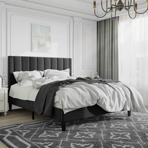 Full size Modern Black Velvet Upholstered Platform Bed with Headboard - $7,789.12 MXN