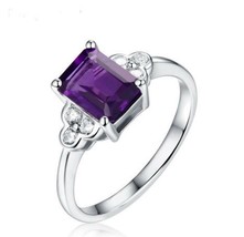 925 Sterling Silver 5.25Ct Amethyst Engagement February Birthstone Ring - £69.71 GBP
