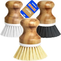 Holikme 3 Pack Dish Brushes Palm Brush Dish Scrubber Bamboo Round Natura... - $26.27 CAD