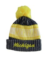 Michigan Plush Lined Embroidered Winter Knit Pom Beanie Hat (Navy/Gold S... - £12.74 GBP