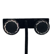 Vintage Black Circle Clip-On Earrings With Silver Leaf Design - $19.65