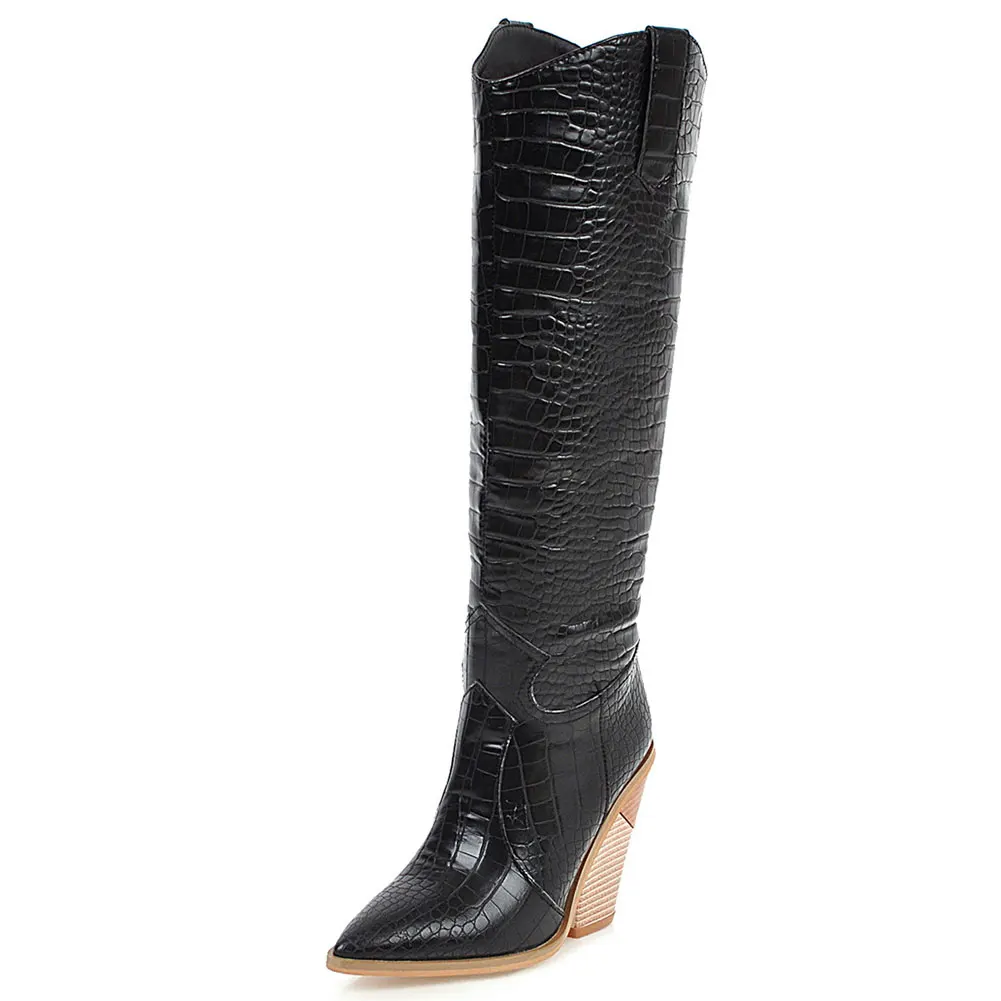 An elegant fashion boots for women 2022 women s chunky heel knee high boots pointed toe thumb200