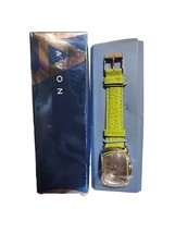 Avon Light Green Leather band Fashion Watch Quartz Rectangle Face Green crystals - £16.11 GBP