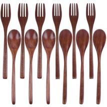 12 Pieces Wooden Spoons Forks Set Kitchen Tableware Reusable Eco-Friendly Natura - £30.04 GBP