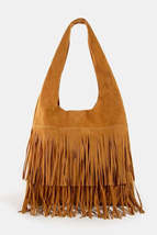 Fame Layered Fringe Detail Suede Hobo Bag - $60.27 CAD