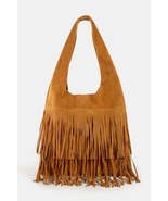 Fame Layered Fringe Detail Suede Hobo Bag - $60.33 CAD