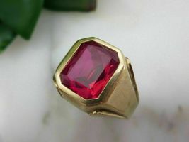 5ct Emerald Cut Pink Ruby Solitaire Mens Engagement Ring 14k Yellow Gold Over - £85.34 GBP