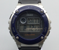 Casio Watch Men Silver Tone Blue Digital Day Date 3435 W-216H New Battery - £15.65 GBP