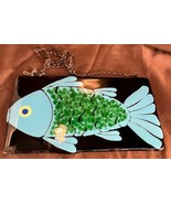 Old Vintage Hand Made Fused Art Glass Sculpture Plaque Blue Fish - $102.49 CAD