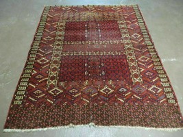 4&#39; X 5&#39; Antique Handmade Fine Tekkeh Turkoman Engsi Hatchli 4 Seasons Wool Rug - £663.01 GBP